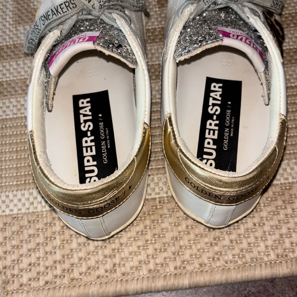 Golden Goose White Silver Sparkle Sneakers - Picture 4 of 7